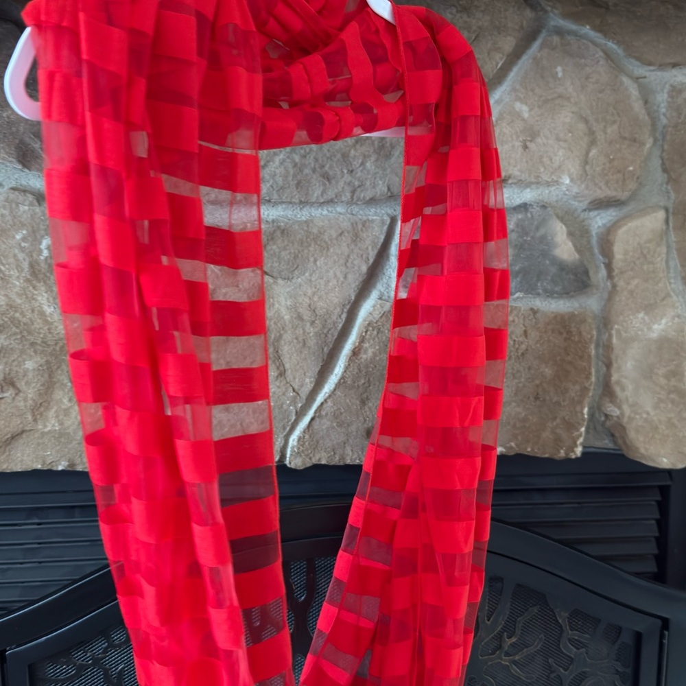 Red Sheer Striped Infinity Scarf - Picture 7 of 9